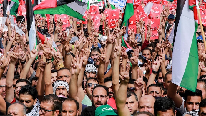 Une manifestation en appui à Gaza, à Amman, en Jordanie.