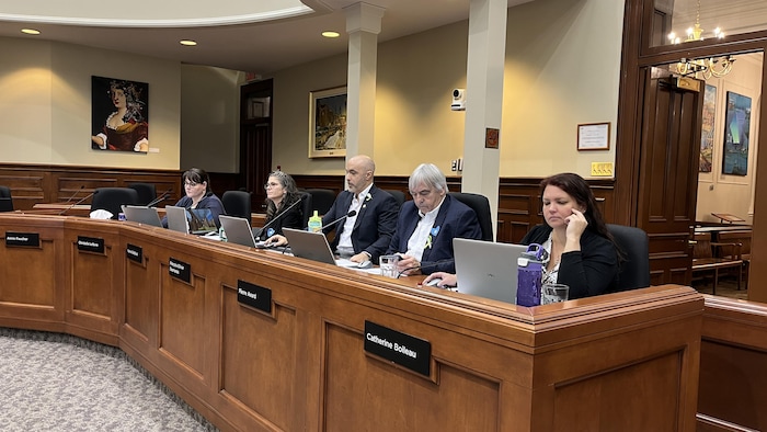 Des élus sont assis à l'hôtel de ville.