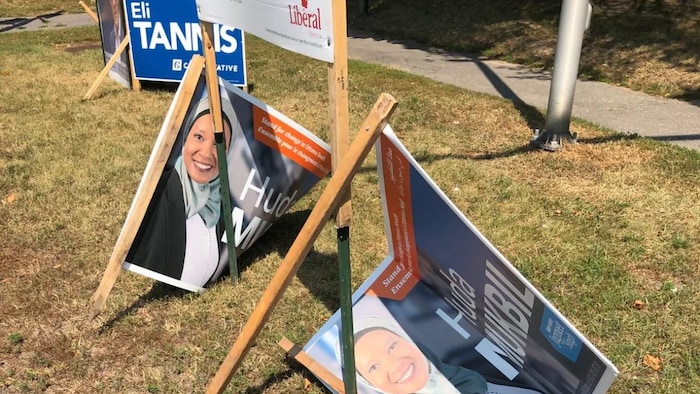Ottawa South NDP candidate Huda Mukbil said police have been alerted to vandalism done to her election signs and are investigating. (Twitter )