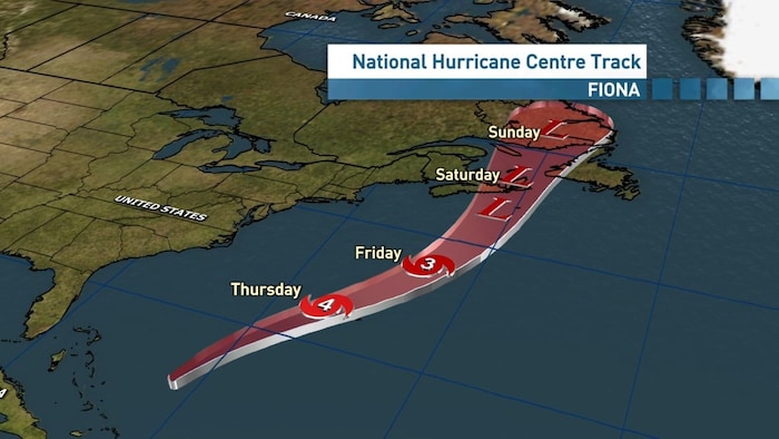 Mapa nagpapakita sa forecast track ni Hurricane Fiona