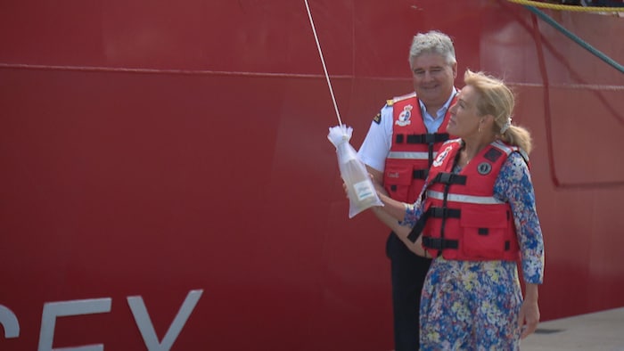 Mario Pelletier, Commissioner Of The Canadian Coast Guard, And Renowned Canadian Children'S Novelist Dominique Demers, Godmother Of Ccgs Vincent Massey.