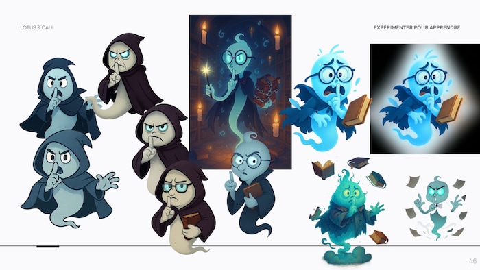 Plusieurs dessins de fantômes.