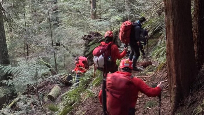 Des randonneurs en train de descendre un sentier.