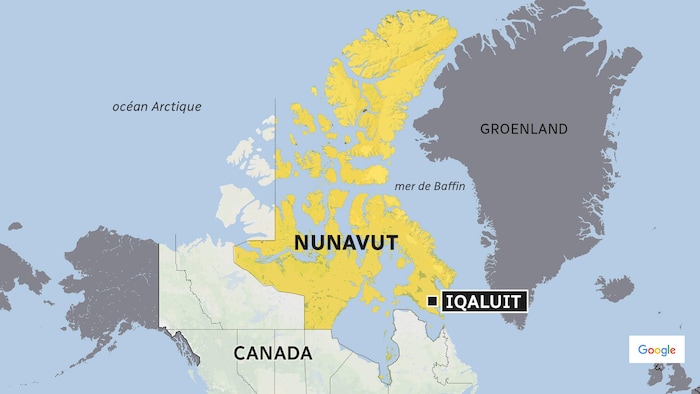 Map of Canada showing Nunavut and its capital, Iqaluit.