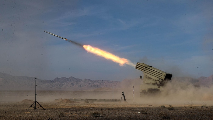 A missile is pulled in a desert.