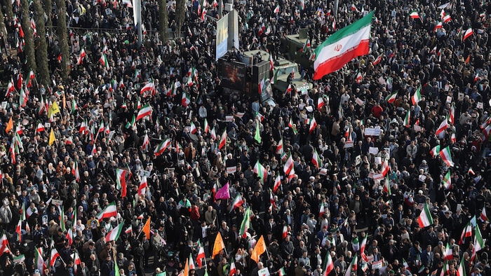 Des manifestants brandissant des drapeaux.