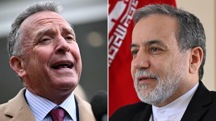 L'envoyé spécial américain au Moyen-Orient Steve Witkoff et le ministre iranien des Affaires étrangères Abbas Araghchi.