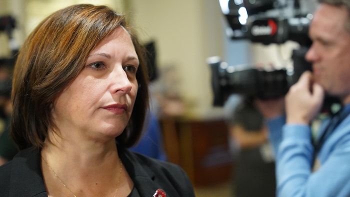     Isabelle Legours on the corridors of the National Assembly.