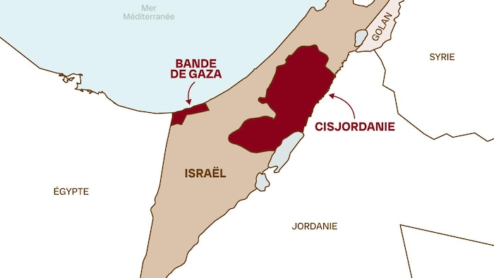 Carte de l'Israël, des territoires palestiniens et de leurs pays voisins.