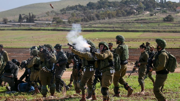Soldados israelíes disparan gases contra manifestantes palestinos en un pueblo del Valle del Jordán.