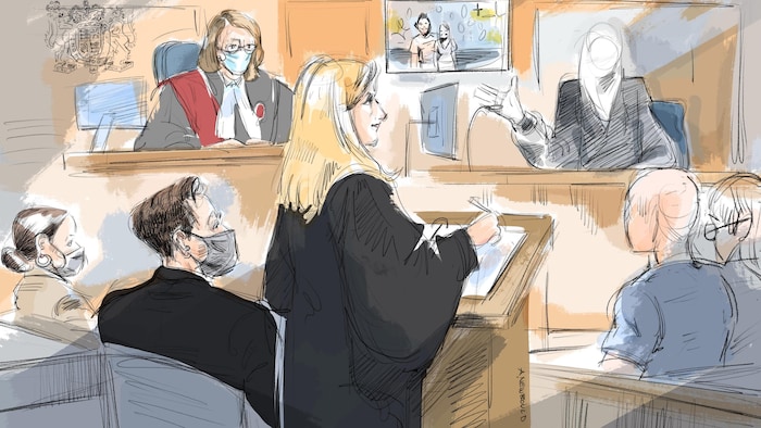 Une illustration judiciaire du témoignage de la première plaignante.
