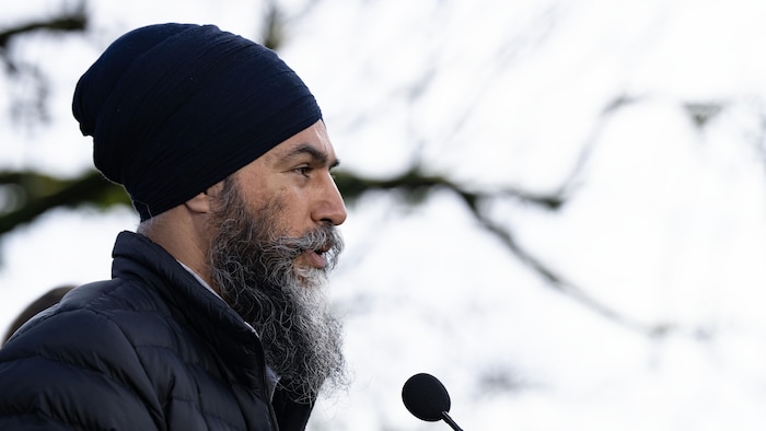 Jagmeet Singh en conférence de presse.