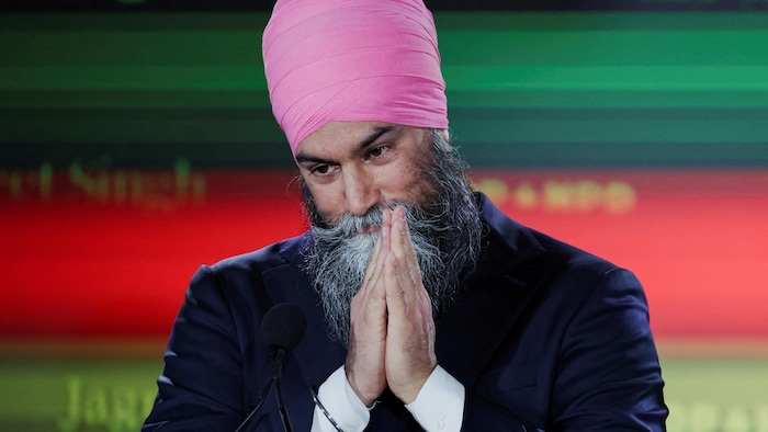 Jagmeet Singh, chef du Nouveau Parti démocratique (NPD), lors de la soirée électorale.