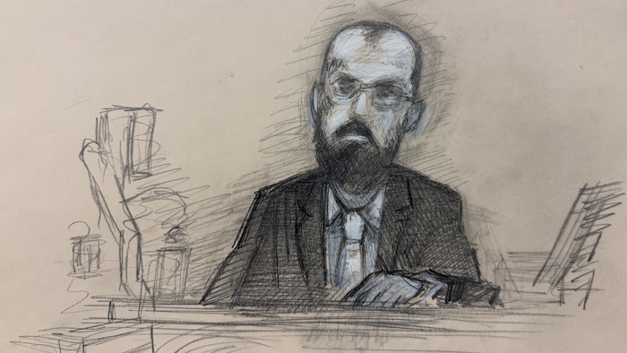Le dessin judiciaire d'une personne barbue portant des lunettes. 