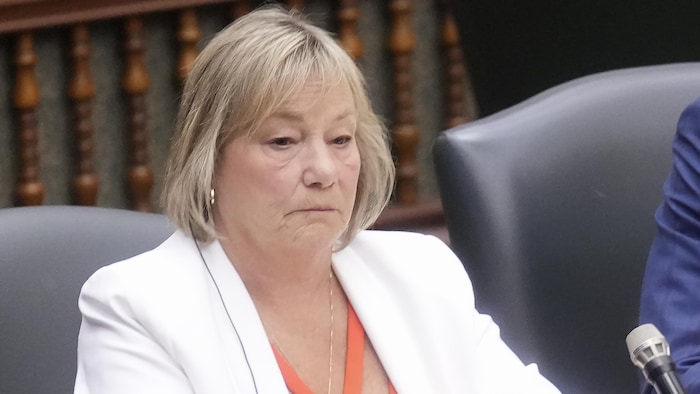 Jennie Stevens assise lors de la dernière journée de séance à l’Assemblée législative avant la pause estivale, à Queen’s Park (Toronto), le mardi 2 juin 2026.