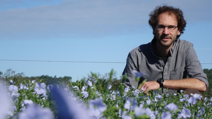 Jonathan Ferté dans un champ de lin.