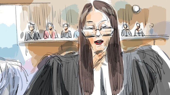 Un croquis de Julianna Greenspan dans la salle d'audience du palais de justice.