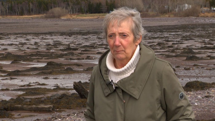 Une dame sur la plage avec un manteau.