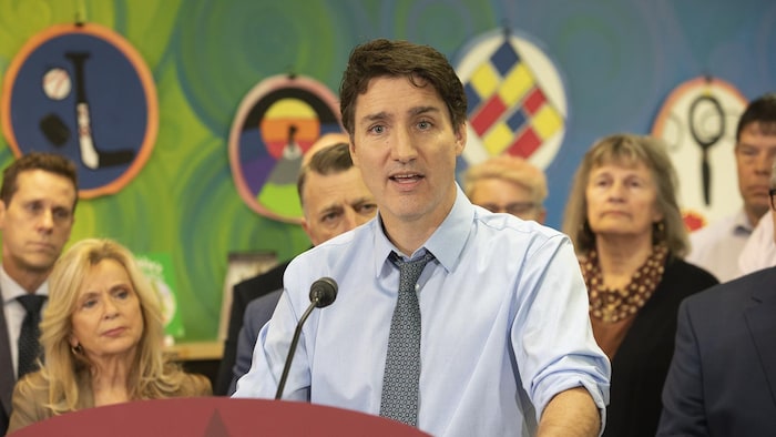 Justin Trudeau lors d'une conférence de presse. 