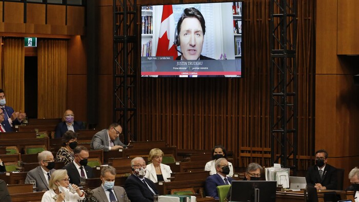 Justin Trudeau en virtuel à la Chambre des communes.