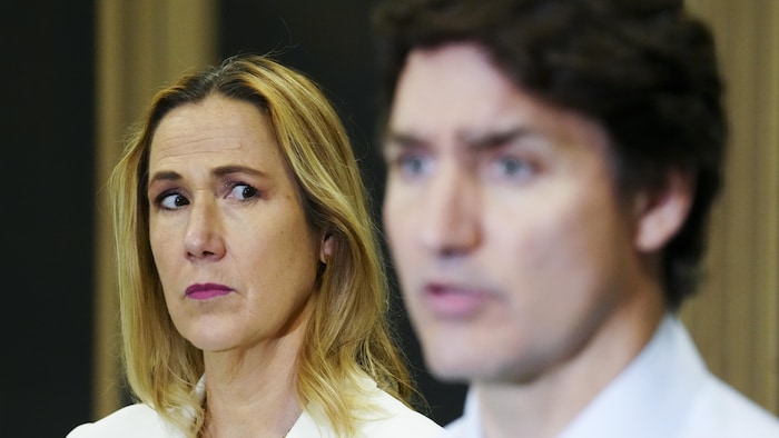 Justin Trudeau and Kirsten Hillman address the media.