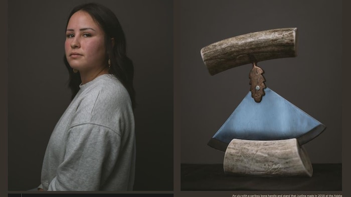 Un portrait de Justina Black et une image de son ulu.