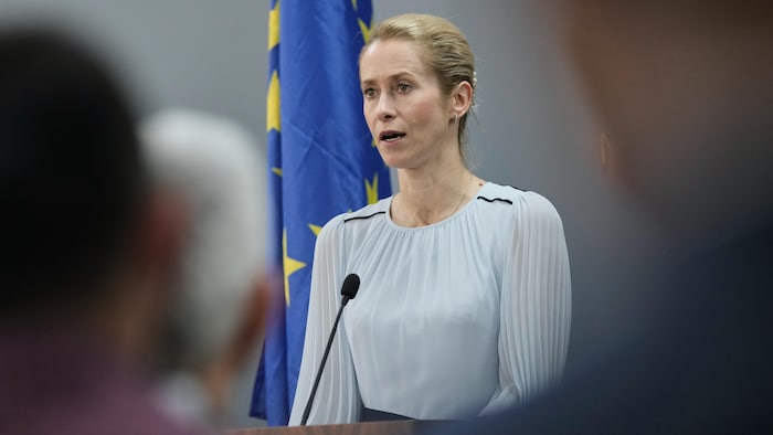 Kaja Kallas, en conférence de presse.