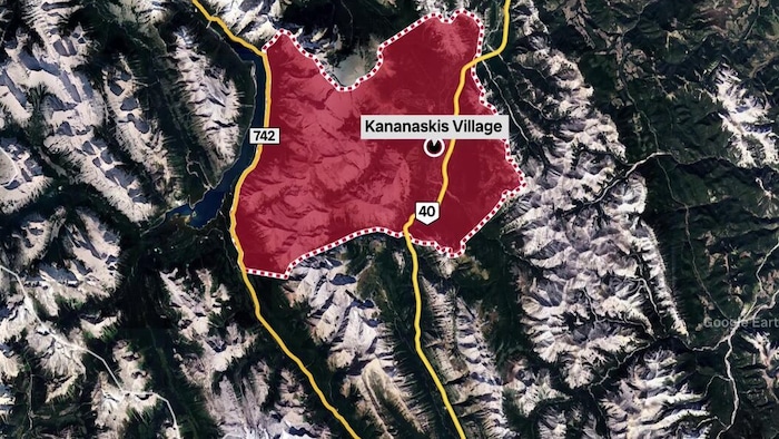Une carte de Kananaskis qui délimite la zone d'accès contrôlé. 