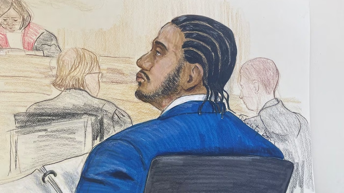 Dessin d'un homme dans un tribunal.