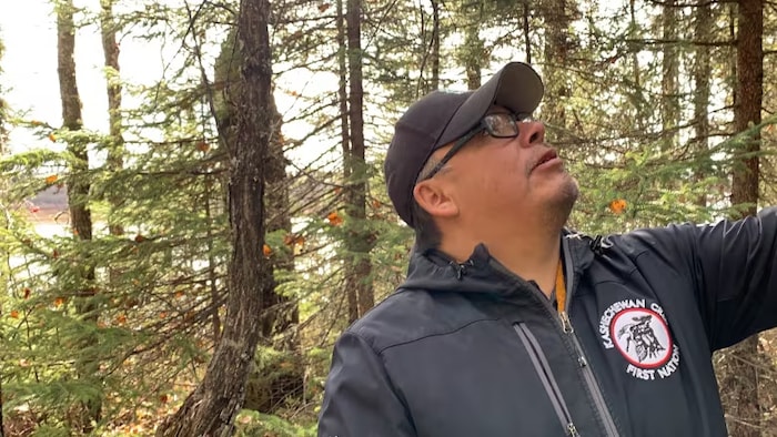 Hosea Wesley observe quelque chose en levant la tête.