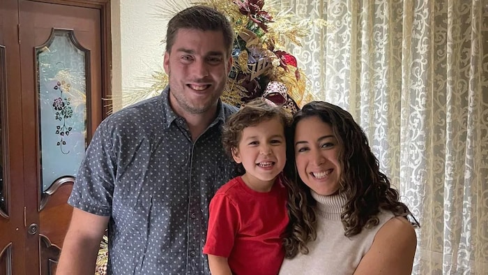 Marcela Hart with her husband, Kevin, and three-year-old son, Diego. Hart said she was surprised the family wasn't targeted for arrival testing after flying from Mexico to Toronto on Dec. 26.