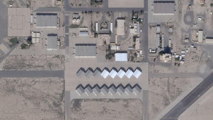 Une vue satellite montre la base Ali Al Salem près d'Al Jahra, au Koweït, le 22 février 2026. 