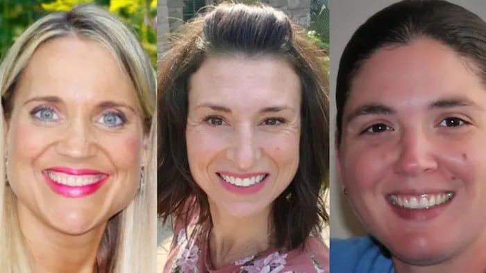 Ontario registered nurses Kristal Pitter, Kristen Nagle and Sara Choujounian, left to right, faced discipline by the province's nursing regulator for social media posts during the COVID-19 pandemic. They're suing their professional association and a B.C. media company.