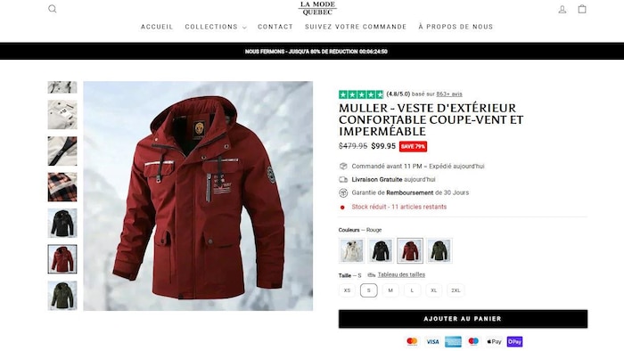 Le manteau acheté par Nicolas Fortin sur le site d'Allure-Québec est également en vente sur le site La Mode Quebec. 