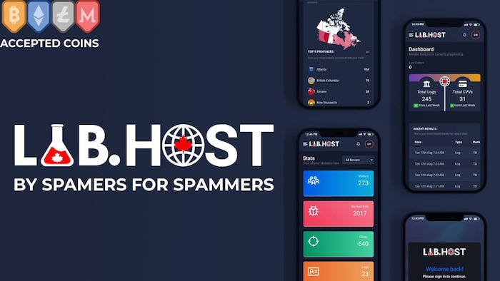 Une publicité de LabHost, qui se décrit comme un service « par les spammers pour les spammers ». 
