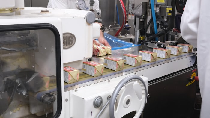 L'usine Lactalis de Laverlochère-Angliers utilise des machines automatisées pour l'emballage du beurre.
