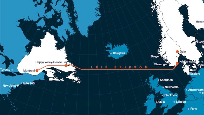 Une carte montrant le câble fibre optique sous-marin, évalué à environ 1 milliard $.