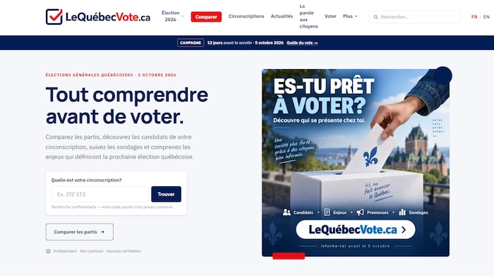 Capture d'écran de la page d'accueil du site web LeQuébecVote.