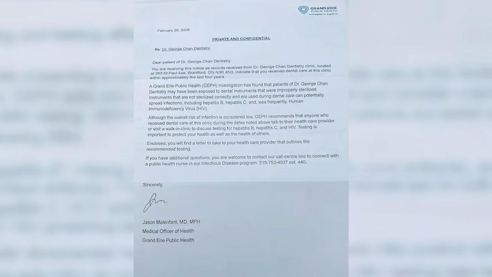 La lettre de Santé publique de Grand Erie a envoyé une lettre aux anciens patients du Dr George Chan.