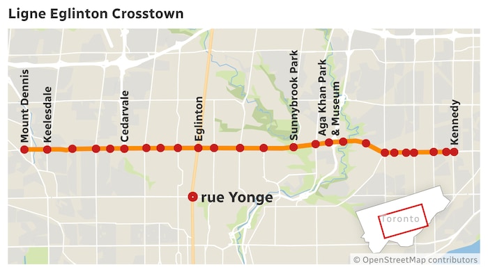 Une carte montre le tracé de la ligne et l'emplacement des stations.