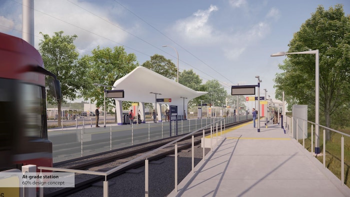Une maquette d'une station de train léger.