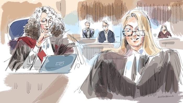 Un croquis de Lisa Carnelos et de la juge Maria Carroccia