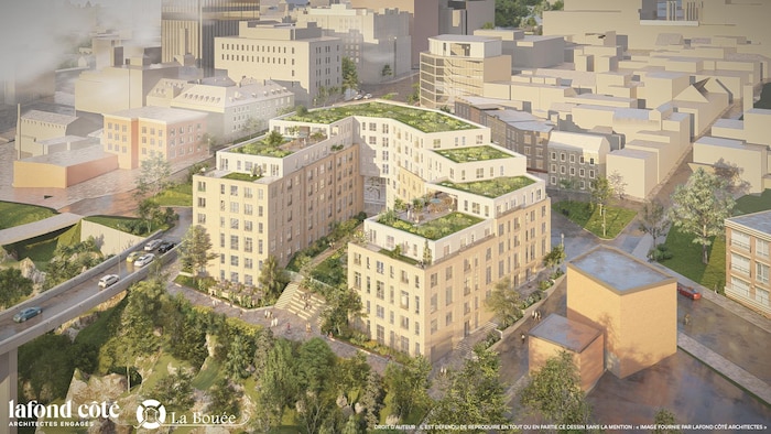 Une représentation aérienne du projet immobilier de l'îlot Saint-Vincent-de-Paul.