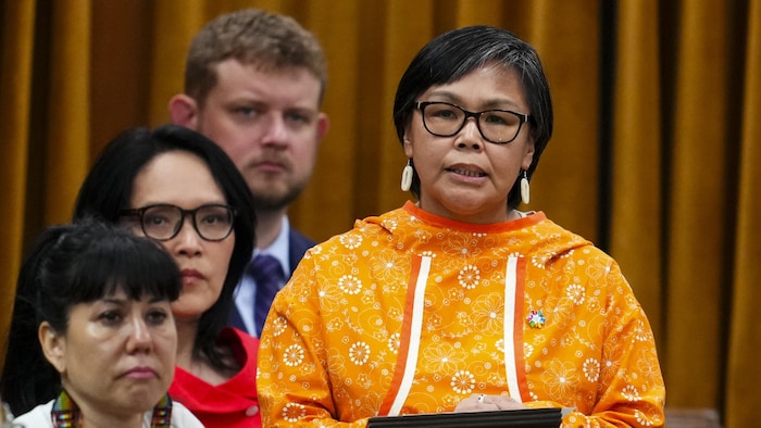 Une femme parle à la Chambre des communes, à Ottawa, le 21 juin 2023.