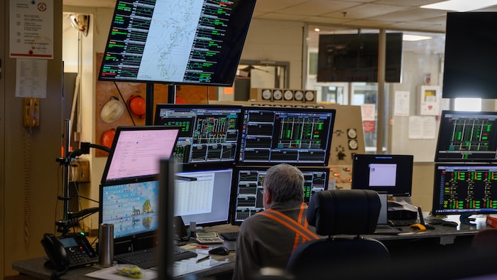 Une personne devant plusieurs écrans.