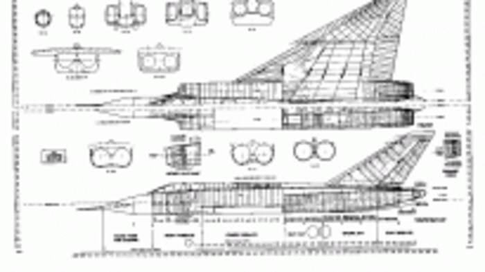 Dibujo de un plan técnico de un avión.