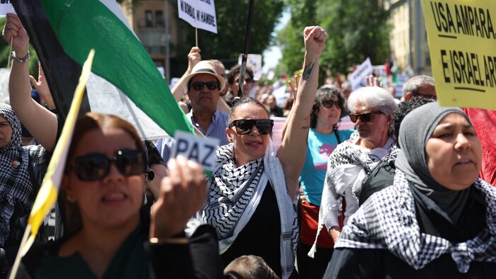 Manifestation le 11 mai 2024 à Madrid en soutien au peuple palestinien de la bande de Gaza.