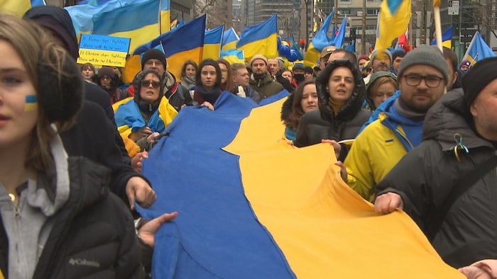 Una manifestación de apoyo a Ucrania en Canadá.
