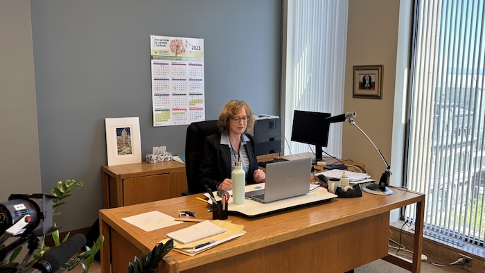 Marie-Claude Rioux travaille à l’ordinateur dans son bureau du centre-ville de Québec.
