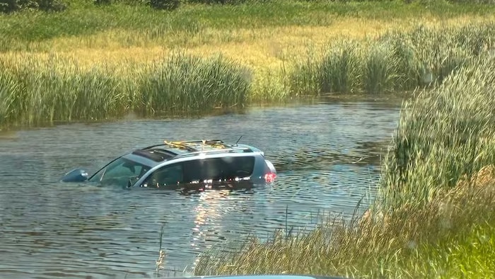 La voiture de Marjorie Flavel dans un marécage, le 5 juillet 2026.